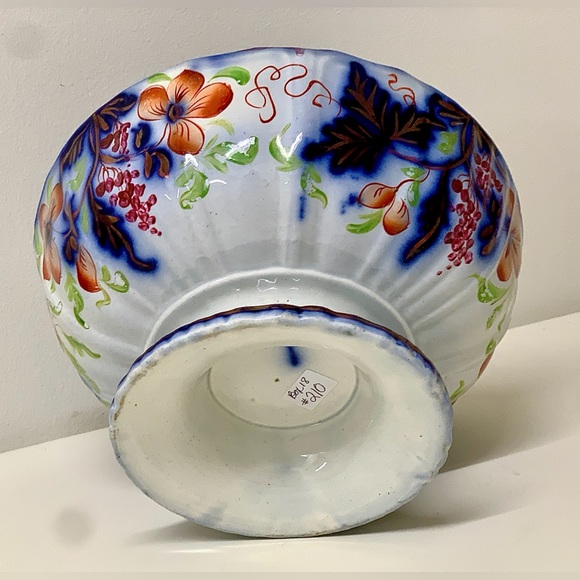 19th Century Vtg Gaudy Welsh Grape Pattern Flow Blue Lusterware Pedestal Bowl - Picture 15 of 16
